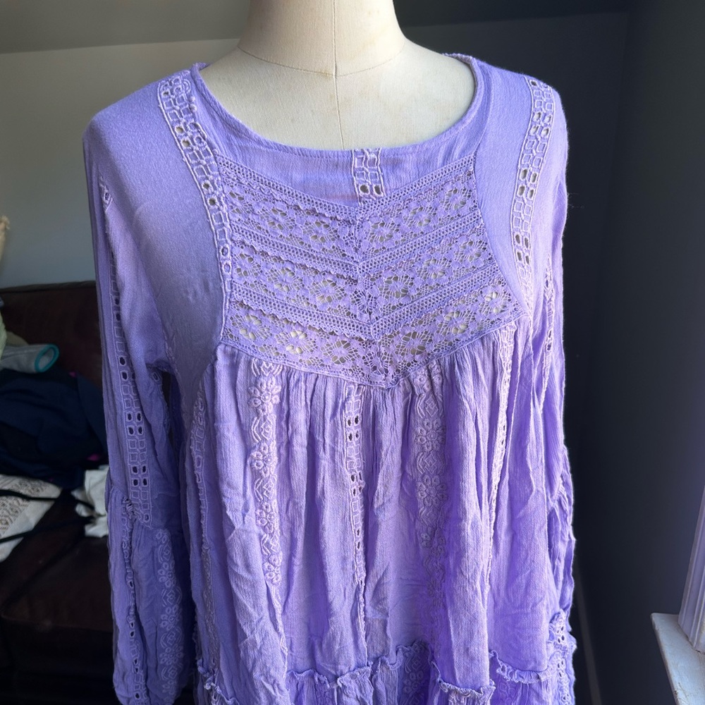 Free People Lavender Crochet Peasant Dress